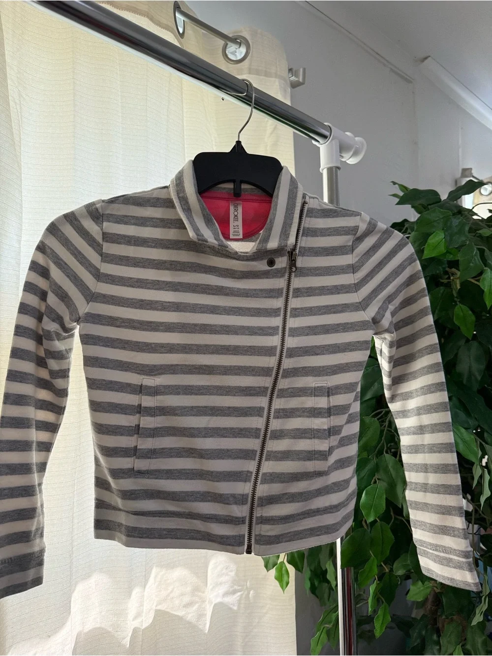 Cherokee Girls Gray & White Striped Moto Jacket